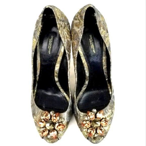 Dolce Gabbana Metallic Jacquard Crystals Heels  Pumps 40 M - Picture 3 of 7